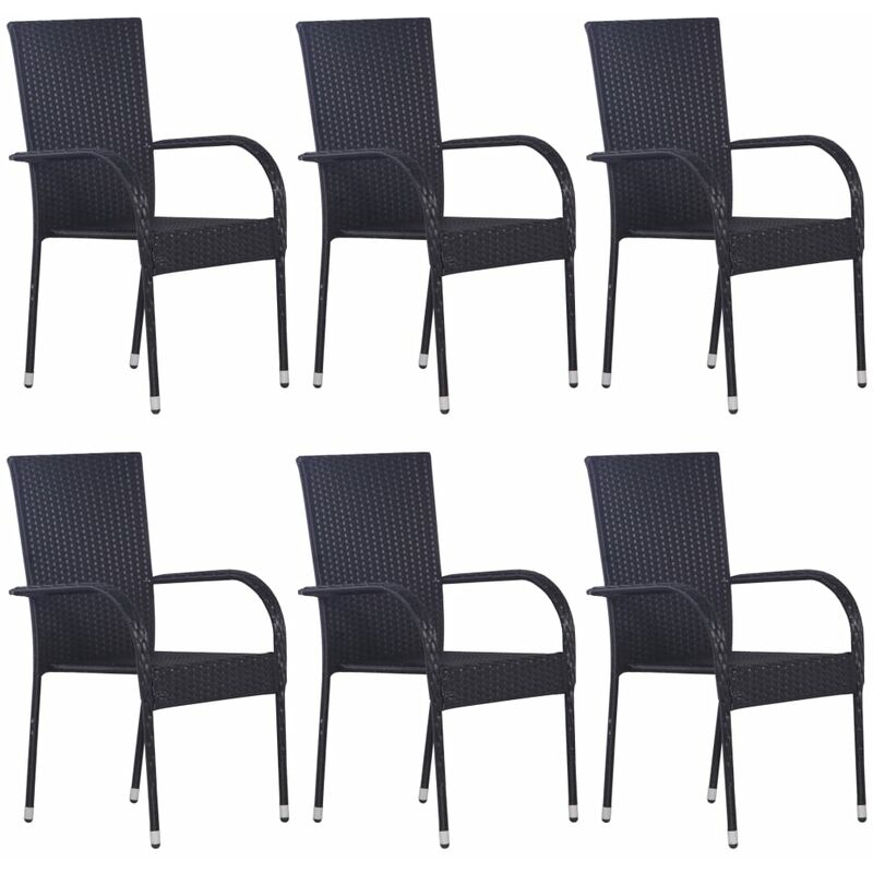 

vidaXL Sillas de jardín apilables 6 unidades ratán sintético negro - Negro