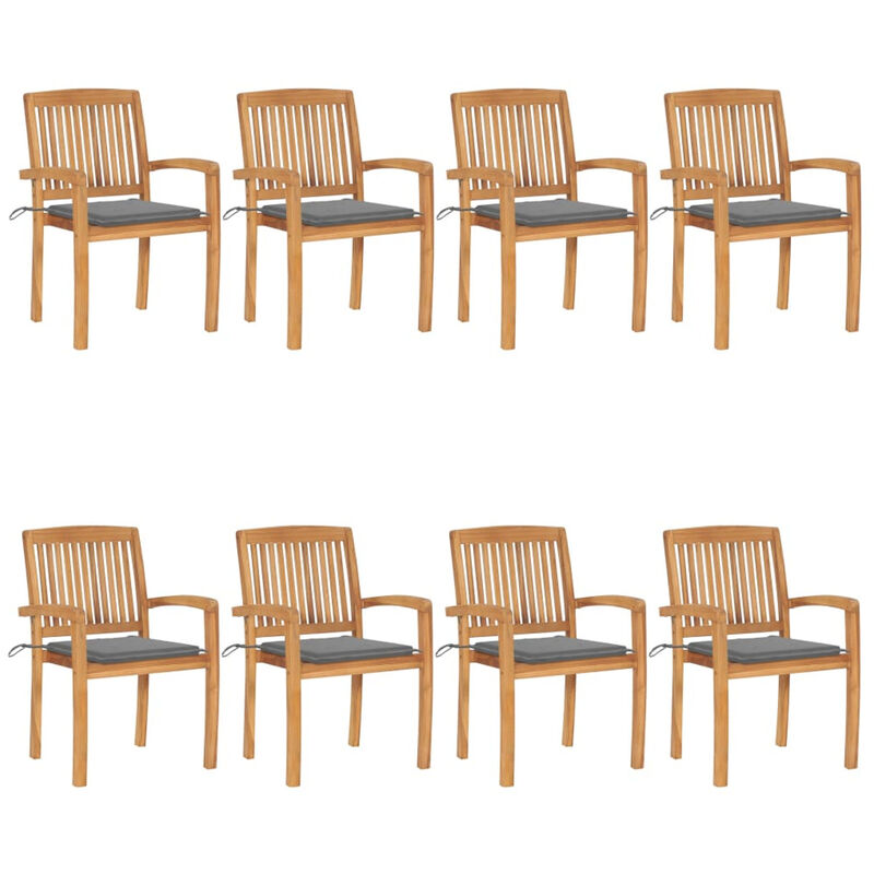 

Sillas de jardin apilables 8 uds madera de teca con cojines