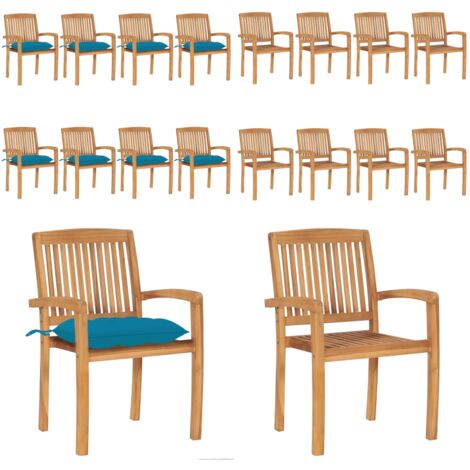 Sillas de jardín apilables 8 uds madera de teca con cojines - Sillas de comedor - Sillas apilables