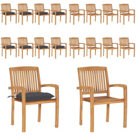 Sillas de jardín apilables 8 uds madera de teca con cojines - Sillas de comedor - Sillas apilables