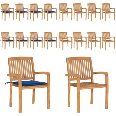 Sillas de jardín apilables 8 uds madera de teca con cojines - Sillas de comedor - Sillas apilables