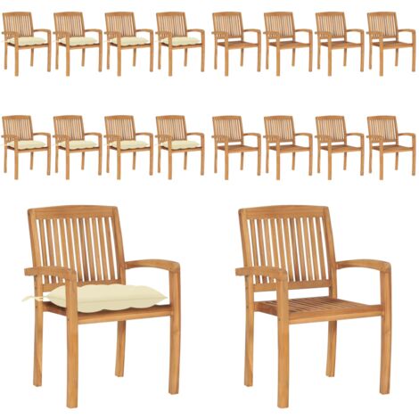 Sillas de jardín apilables 8 uds madera de teca con cojines - Sillas de comedor - Sillas apilables