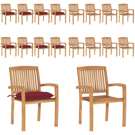 Sillas de jardín apilables 8 uds madera de teca con cojines - Sillas de jardín de madera - Sillas de comedor de teca