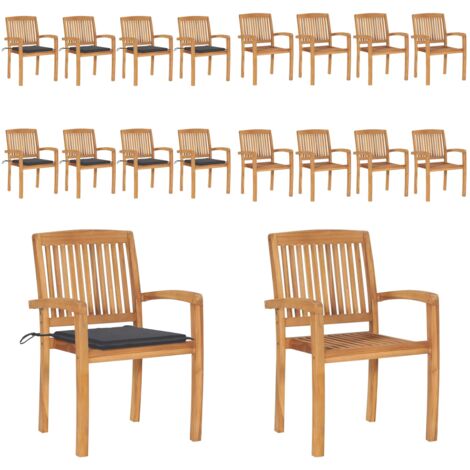 Sillas de jardín apilables 8 uds madera de teca con cojines - Sillas de jardín de madera - Sillas de comedor de teca