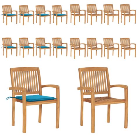 Sillas de jardín apilables 8 uds madera de teca con cojines - Sillas de jardín de madera - Sillas de comedor de teca