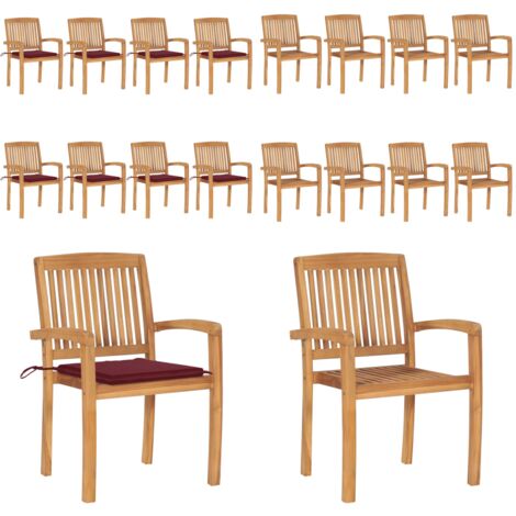 Sillas de jardín apilables 8 uds madera de teca con cojines - Sillas de jardín de madera - Sillas de comedor de teca