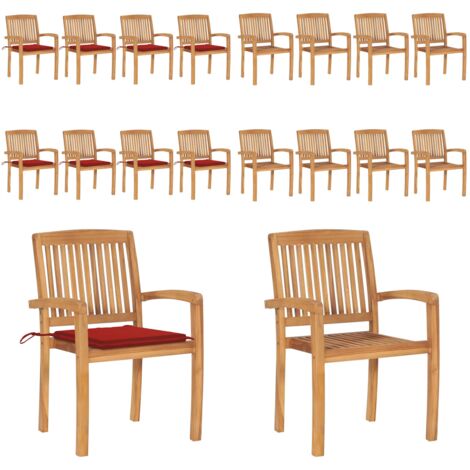 Sillas de jardín apilables 8 uds madera de teca con cojines - Sillas de jardín de madera - Sillas de comedor de teca