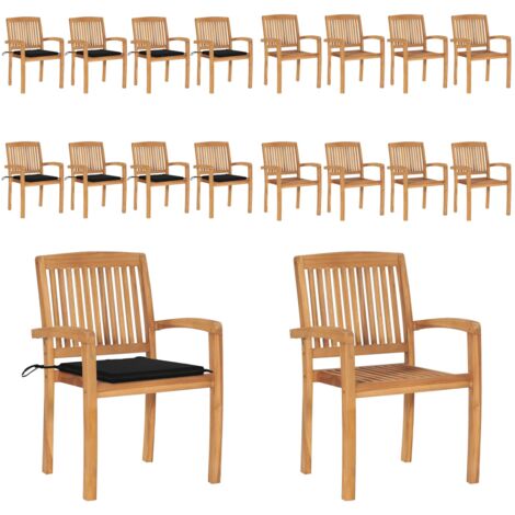 Sillas de jardín apilables 8 uds madera de teca con cojines - Sillas de jardín de madera - Sillas de comedor de teca