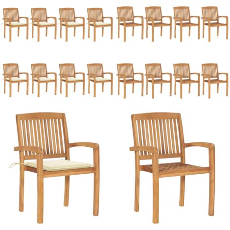Sillas de jardín apilables 8 uds madera de teca con cojines - Sillas de jardín de madera - Sillas de comedor de teca