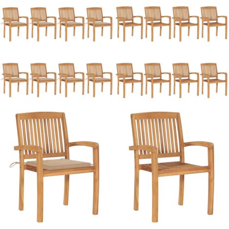 Sillas de jardín apilables 8 uds madera de teca con cojines - Sillas de jardín de madera - Sillas de comedor de teca