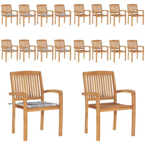 Sillas de jardín apilables 8 uds madera de teca con cojines - Sillas de jardín de madera - Sillas de comedor de teca