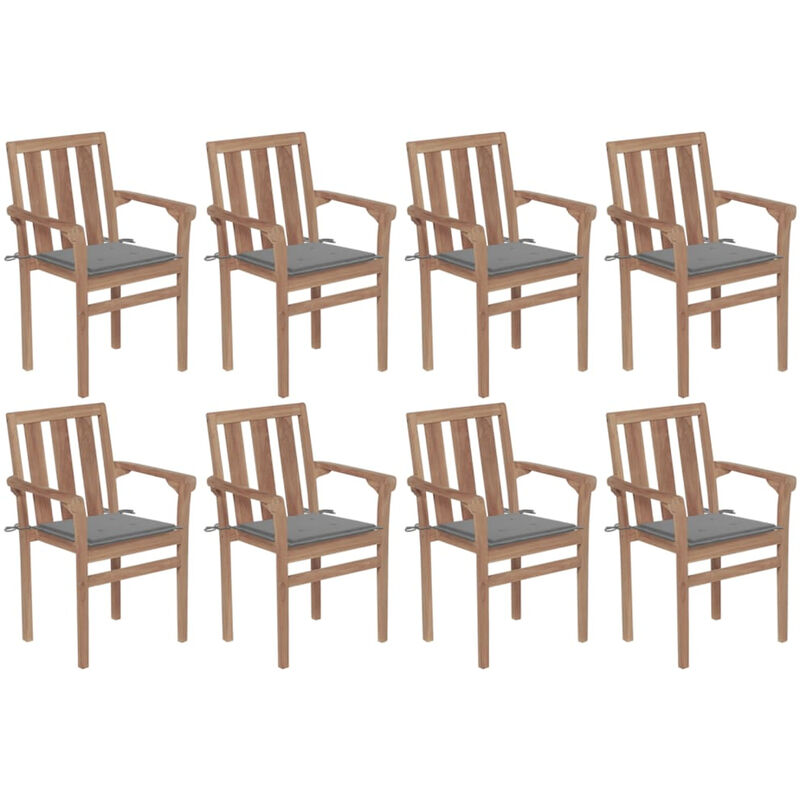 

Sillas de jardin apilables 8 uds madera maciza teca con cojines