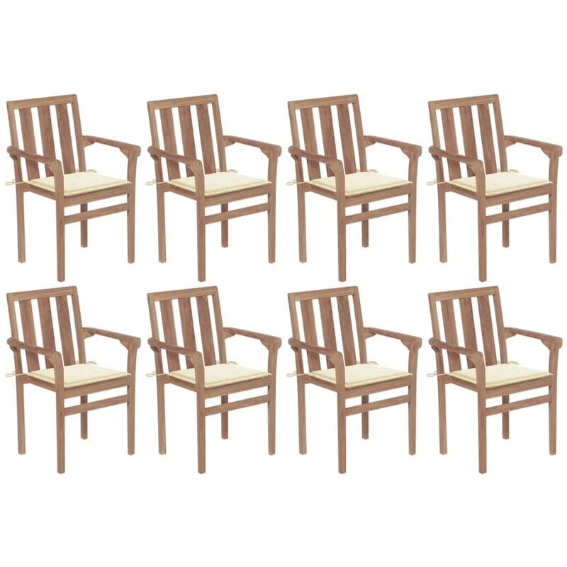 

Sillas de jardin apilables 8 uds madera maciza teca con cojines