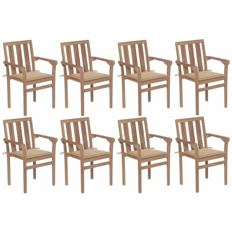 

Sillas de jardin apilables 8 uds madera maciza teca con cojines