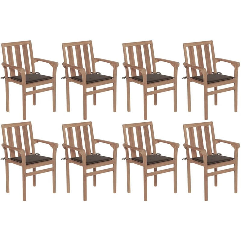 

Sillas de jardin apilables 8 uds madera maciza teca con cojines
