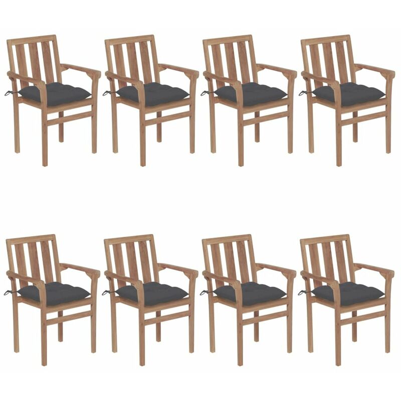

Sillas de jardin apilables 8 uds madera maciza teca con cojines