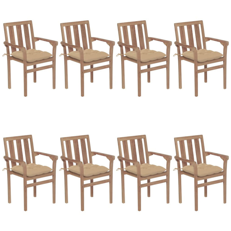 

Sillas de jardin apilables 8 uds madera maciza teca con cojines