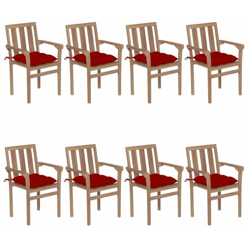 

Sillas de jardin apilables 8 uds madera maciza teca con cojines