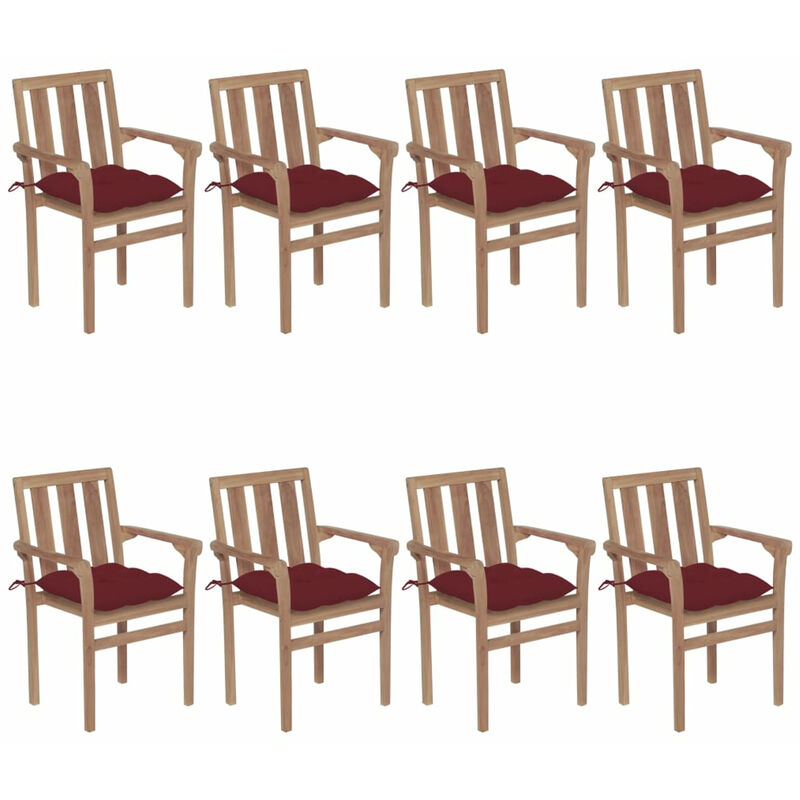 

Sillas de jardin apilables 8 uds madera maciza teca con cojines