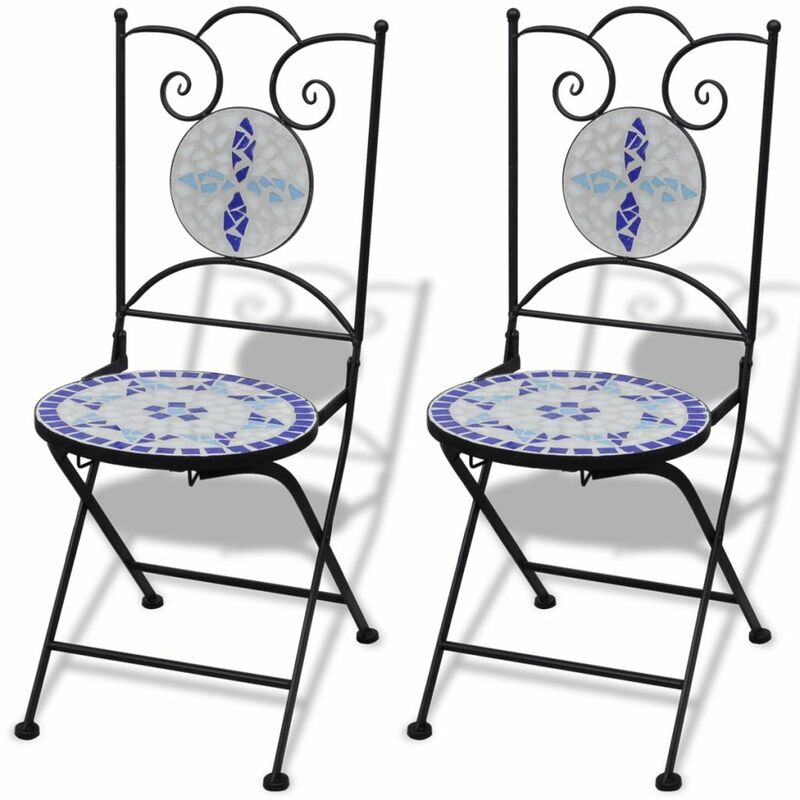 

Sillas de jardin bistro plegables 2 uds ceramica azul y blanco
