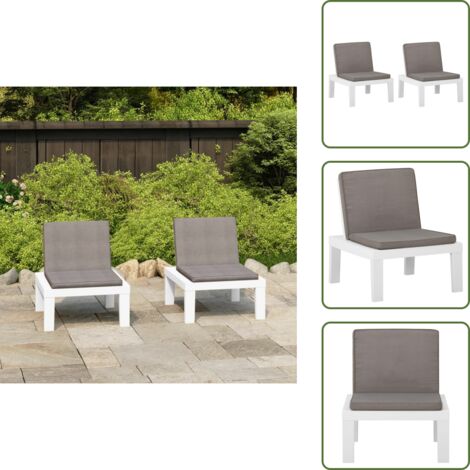 Sillas de jardín blancas - vidaXL Sillones de jardín con cojines 2 unidades plástico blanco - Sillas de jardín para exteriores