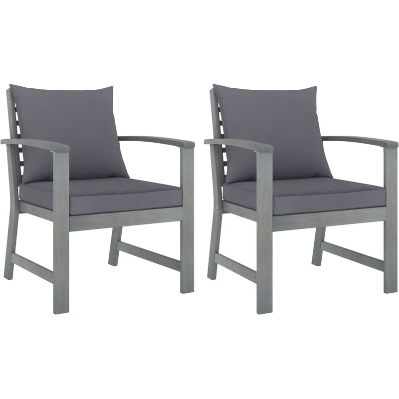 

Sillas de jardín cojines 2 uds gris oscuro madera maciza acacia