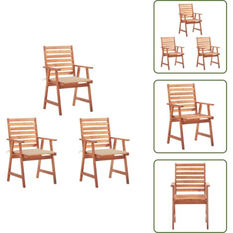 Sillas de jardín con cojín - vidaXL Sillas comedor de jardín 3 uds madera maciza acacia y cojines - Sillas de jardín acacia
