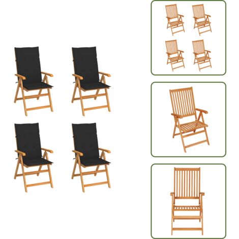 Sillas de jardín con cojín - vidaXL Sillas de jardín 4 uds madera maciza de teca con cojines negros - Sillas plegables