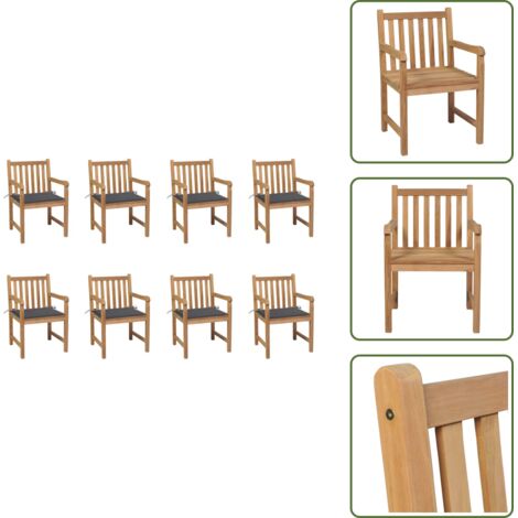 Sillas de jardín con cojín - vidaXL Sillas de jardín 8 uds madera maciza de teca cojines antracita - Sillas de jardín para exteriores