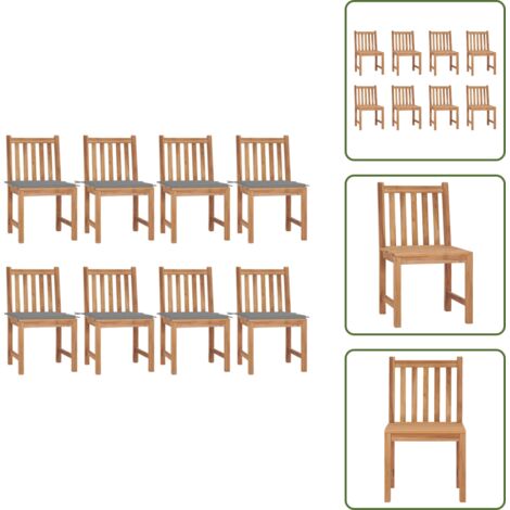 Sillas de jardín con cojín - vidaXL Sillas de jardín 8 unidades madera de teca con cojines - Sillas de jardín para patio