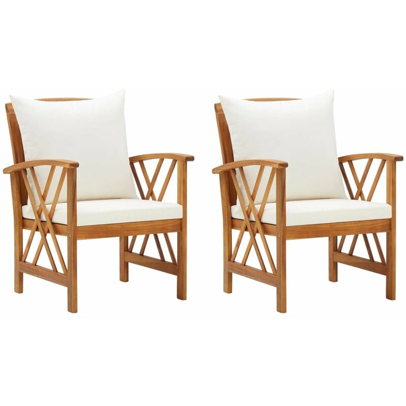 

Happyshopping - Sillas de jardin con cojines 2 unidades madera maciza acacia