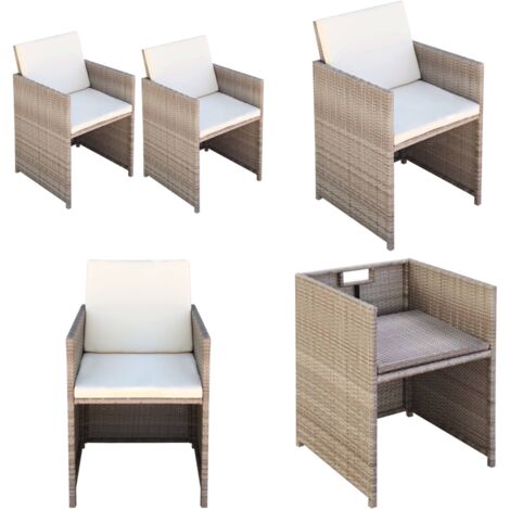 Sillas de jardín con cojines 2 unidades ratán sintético beige - Sillas de comedor - Ratán sintético
