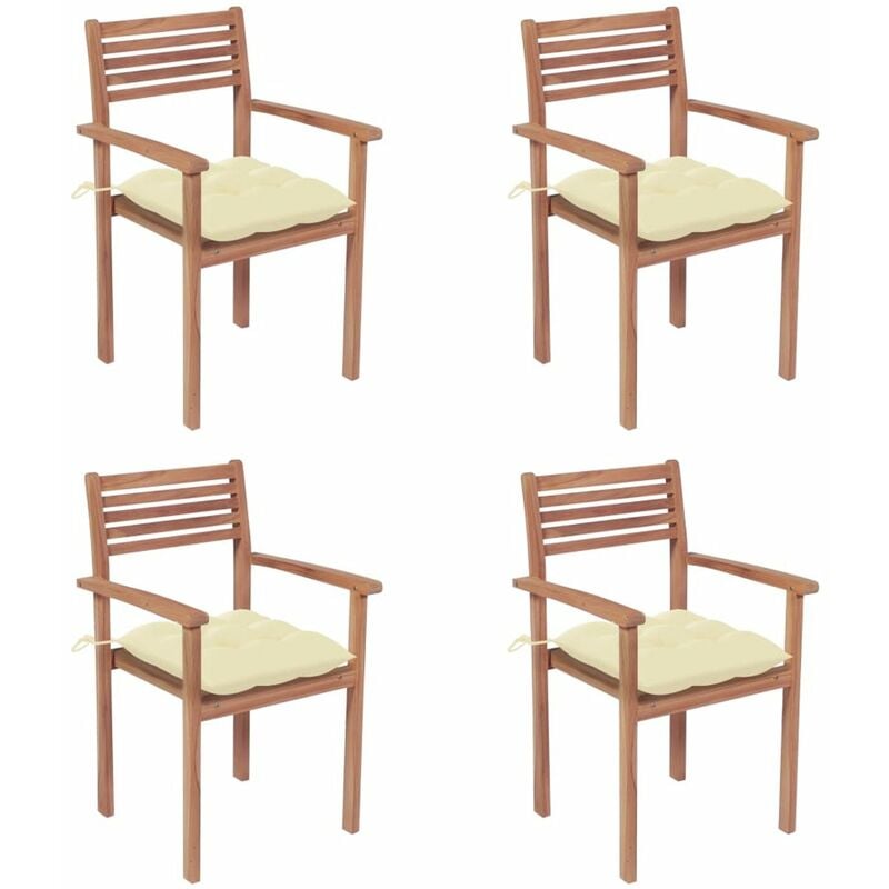 

Happyshopping - Sillas de jardin con cojines 4 uds madera de teca blanco crema