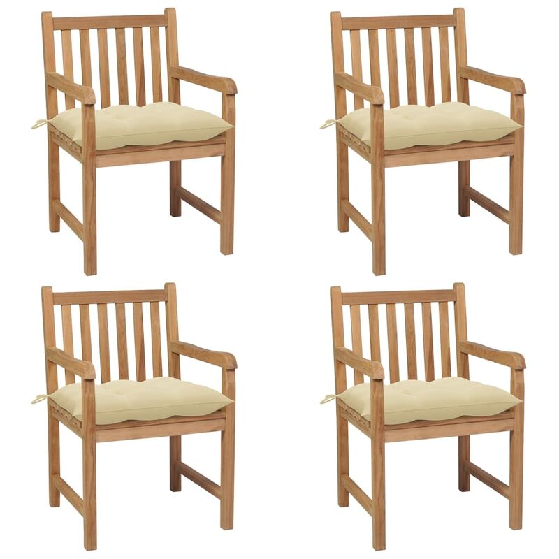 

Sillas de jardín con cojines 4 uds madera de teca blanco crema
