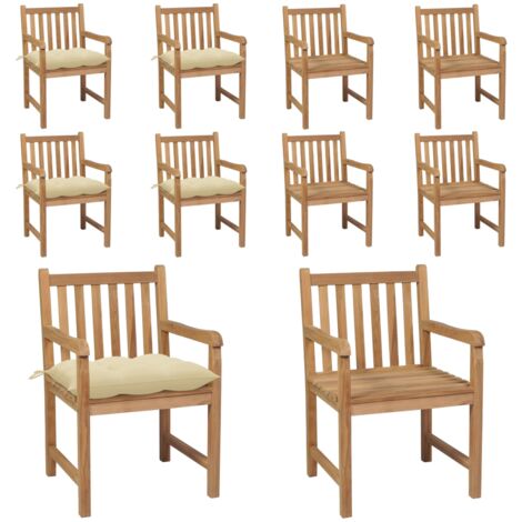 Sillas de jardín con cojines 4 uds madera de teca blanco crema - Madera de teca - Cojines para sillas