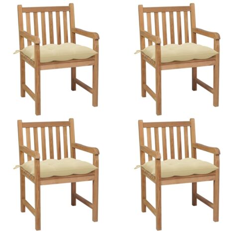 Sillas de jardín con cojines 4 uds madera de teca blanco crema vidaXL