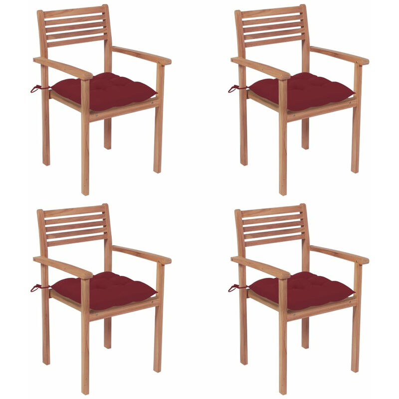 

Happyshopping - Sillas de jardin con cojines 4 uds madera de teca rojo tinto