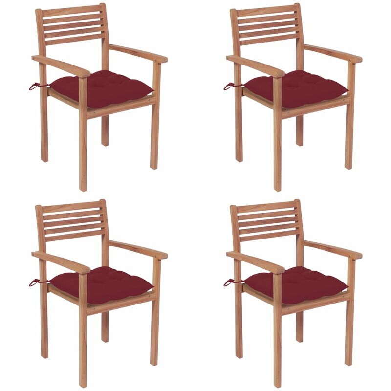 

Sillas de jardín con cojines 4 uds madera de teca rojo tinto