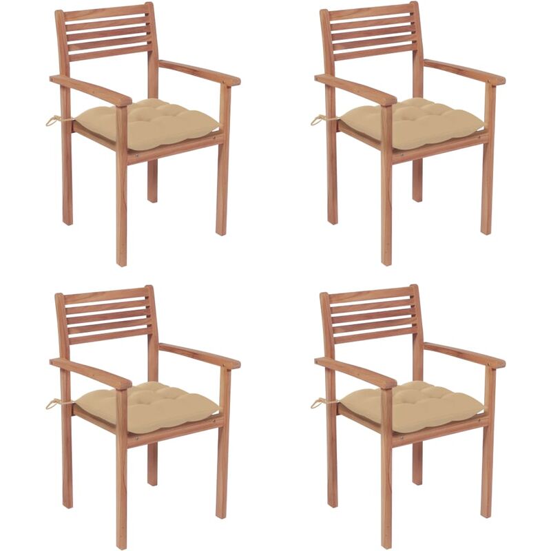 

Sillas de jardín con cojines 4 uds madera maciza de teca beige