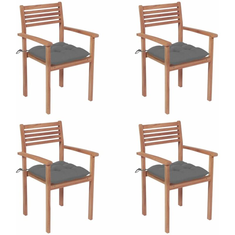 

Happyshopping - Sillas de jardin con cojines 4 uds madera maciza de teca grises
