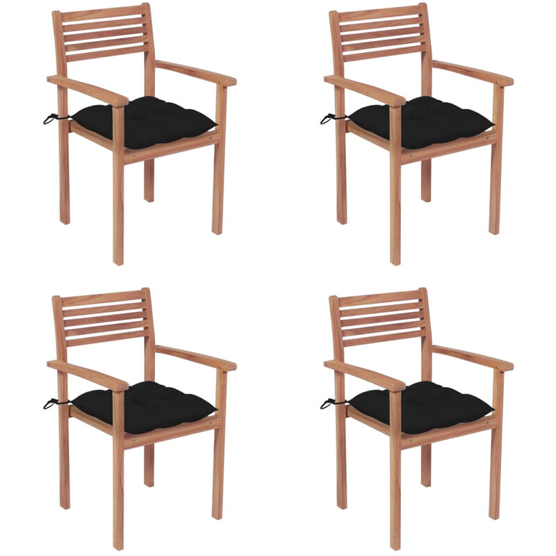 

Happyshopping - Sillas de jardin con cojines 4 uds madera maciza de teca negros