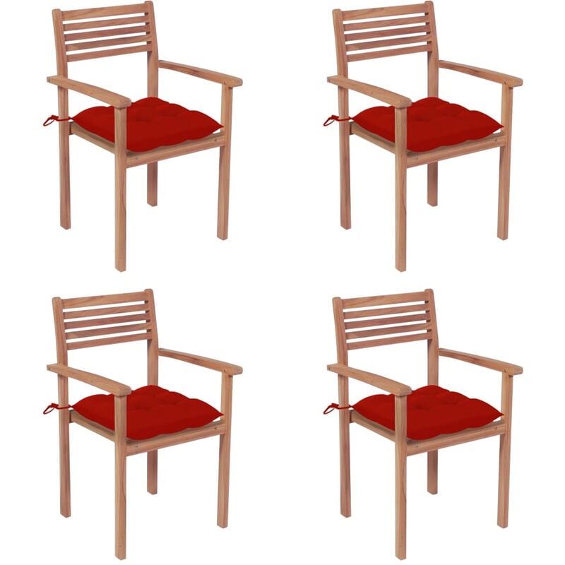 

Happyshopping - Sillas de jardin con cojines 4 uds madera maciza de teca rojos