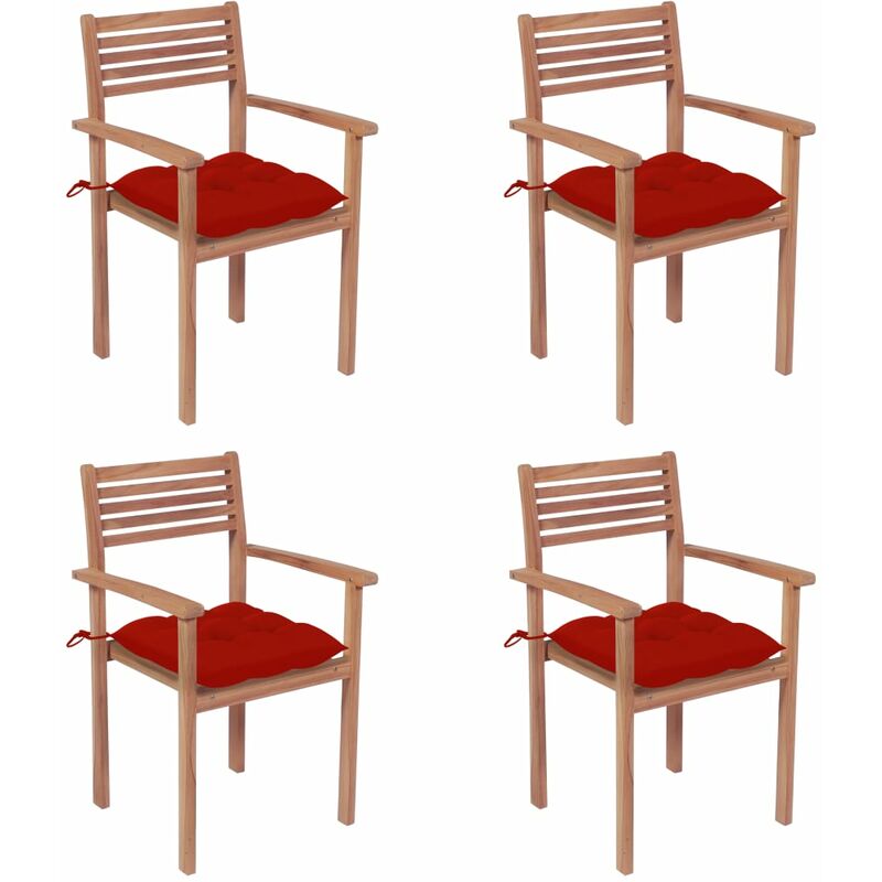 

Sillas de jardín con cojines 4 uds madera maciza de teca rojos
