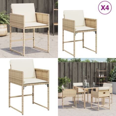 Sillas de jardín con cojines 4 uds ratán sintético beige - Cojines para sillas - Ratán sintético