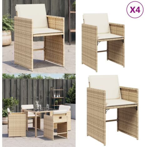 Sillas de jardín con cojines 4 uds ratán sintético beige - Cojines para sillas - Ratán sintético