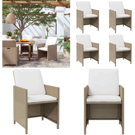Sillas de jardín con cojines 4 unidades ratán sintético beige - Sillas de jardín con cojines - Sillas de jardín ratán sintético