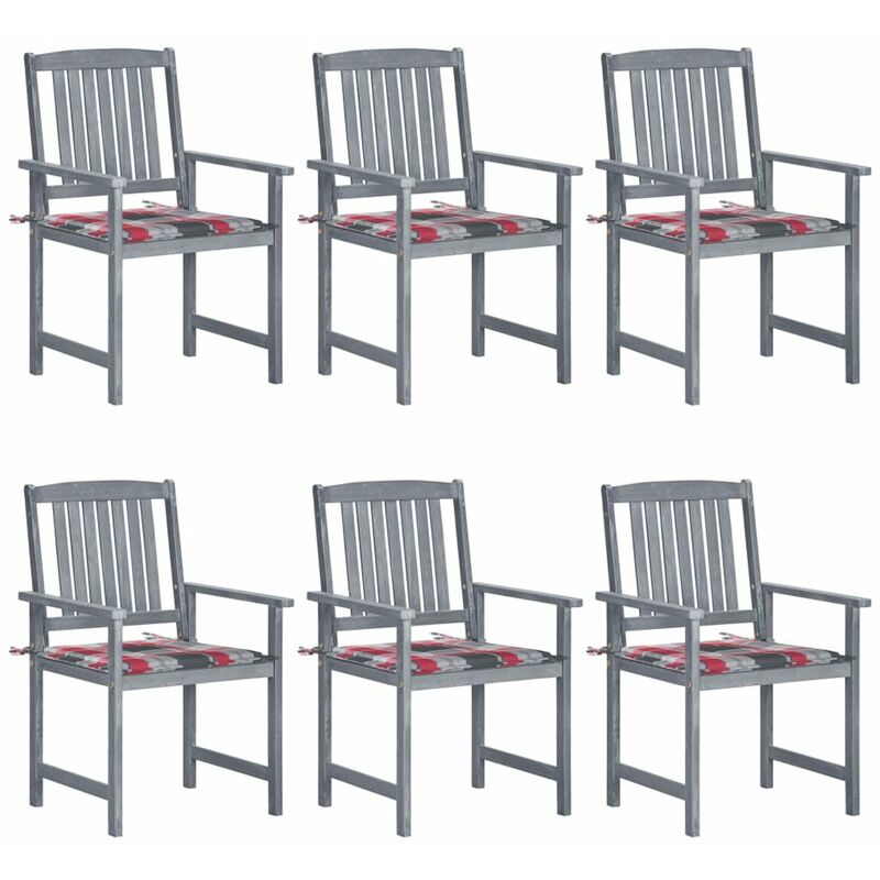 

Happyshopping - Sillas de jardin con cojines 6 uds madera maciza de acacia gris