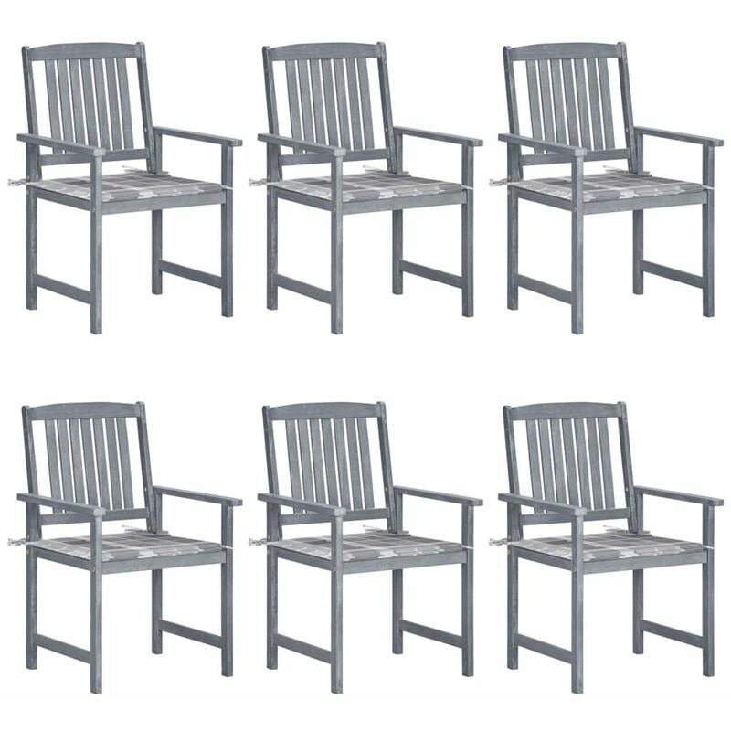 

Happyshopping - Sillas de jardin con cojines 6 uds madera maciza de acacia gris