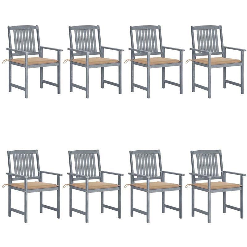 

Happyshopping - Sillas de jardin con cojines 8 uds madera maciza de acacia gris