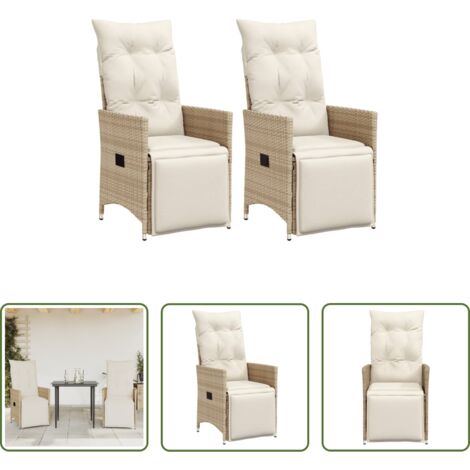 Sillas de jardín con cojines -  Sillones reclinables de jardín con cojines beige 2 uds ratán PE